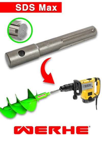 WERHE Profi Erdbohrer Adapter passend für SDS Max Bohrhammer Pfahlbohrer Akkubohrmaschine Mit Bolzen aus hochwertigem Federstahl - Image 10